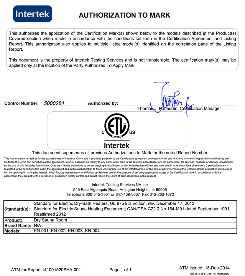 Intertek ETL Certification